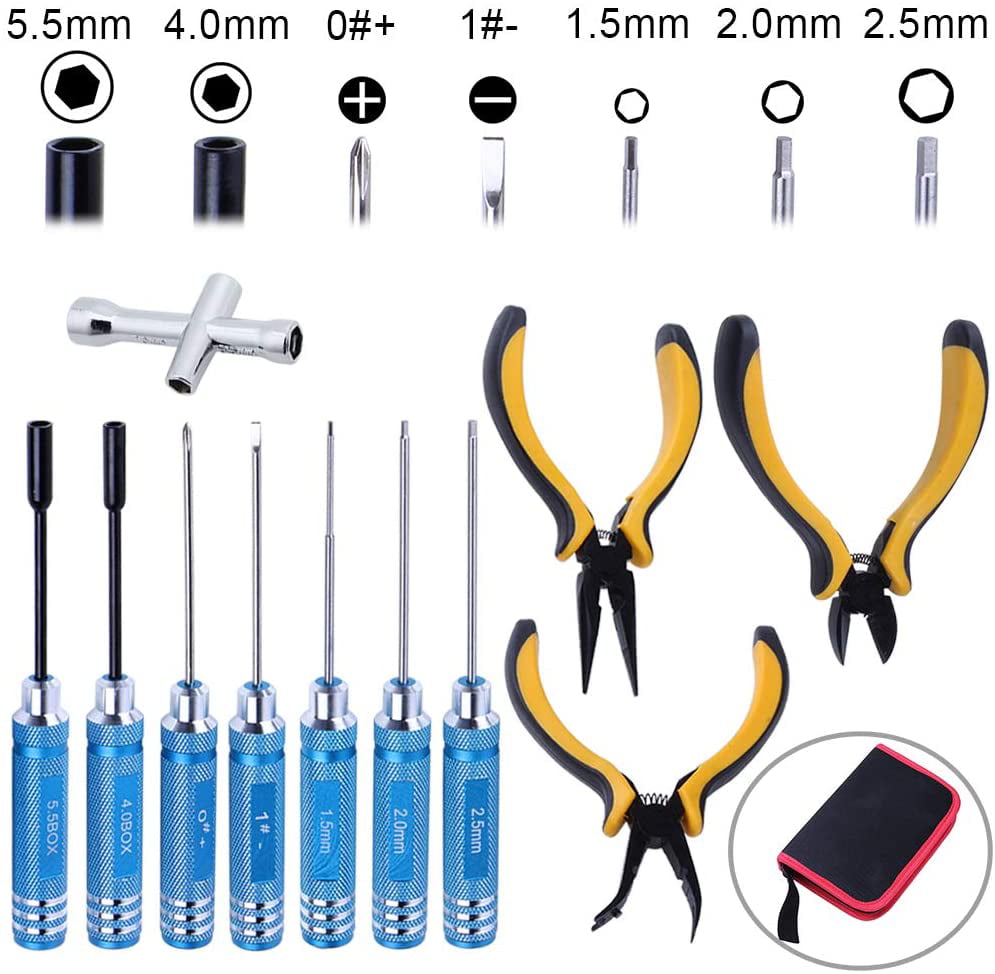 10 in 1 RC Tools Kit Screwdriver Pliers Hex Sleeve Wrench Repair Kits for RC Car