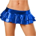 thumbnail image 2 of sckarle Metallic Skirt for Women Summer Pleated Mini Skater Skirt Double Layered Ruffle Micro Short Skirt Dance Club Low Waist A-Line Skirts Dark Blue,Free Size, 2 of 4