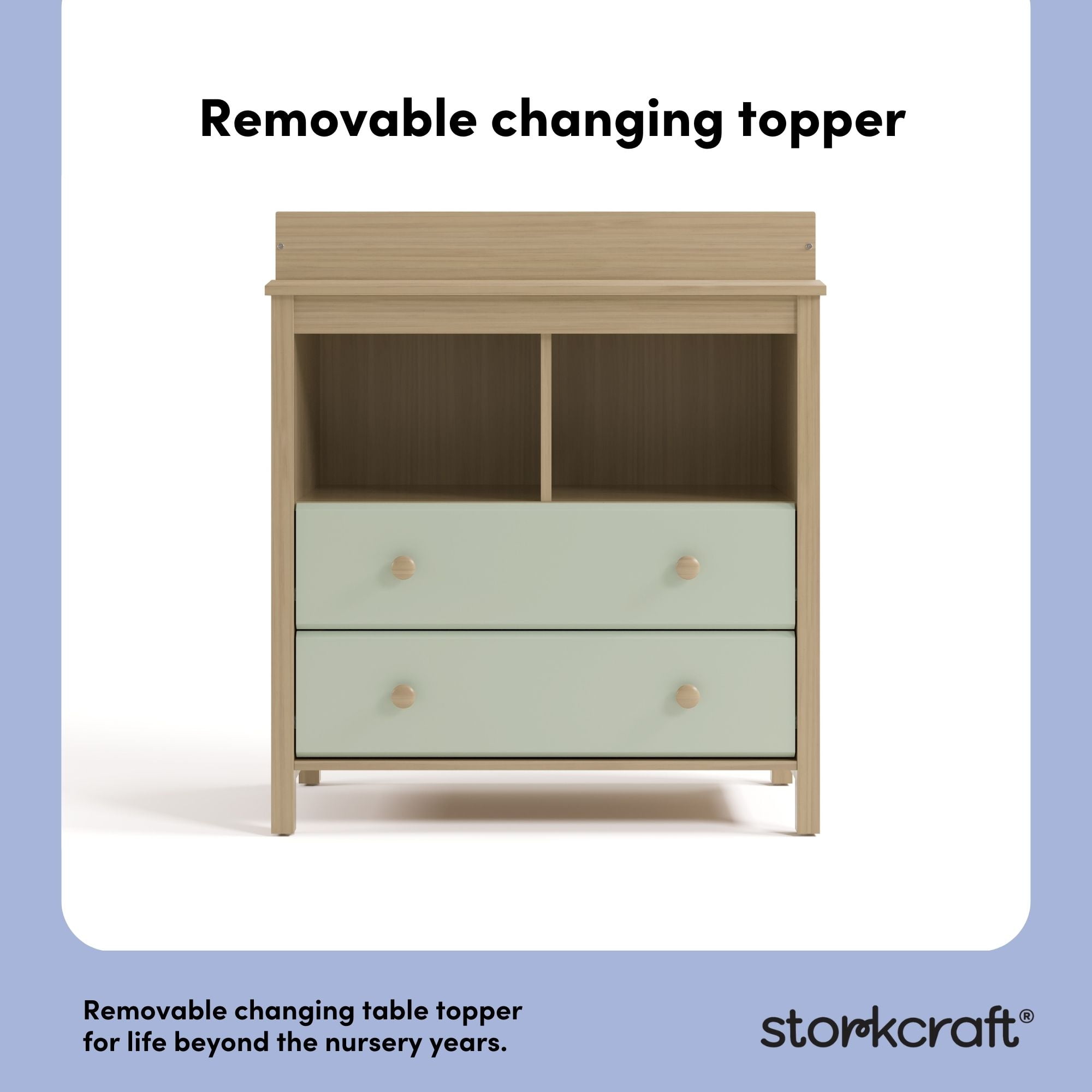 Storkcraft Alpine 2-Drawer Infant Changing Table Dresser, Driftwood with Sage