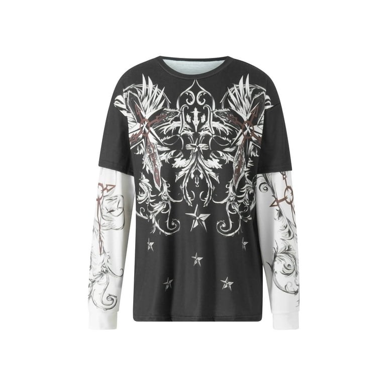 Y2k Fairy Grunge Graphic Long Sleeve Tees Tops Women E-Girls