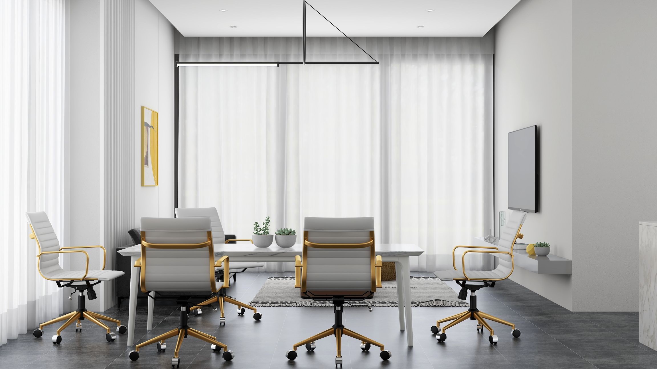 Luxmod Mid Back Gold Office Chair in White Leather, Adjustable Swivel Chair in Durable Vegan Leather, Ergonomic Desk Chair for Extra Back & Lumbar Support, Modern Executive Chair