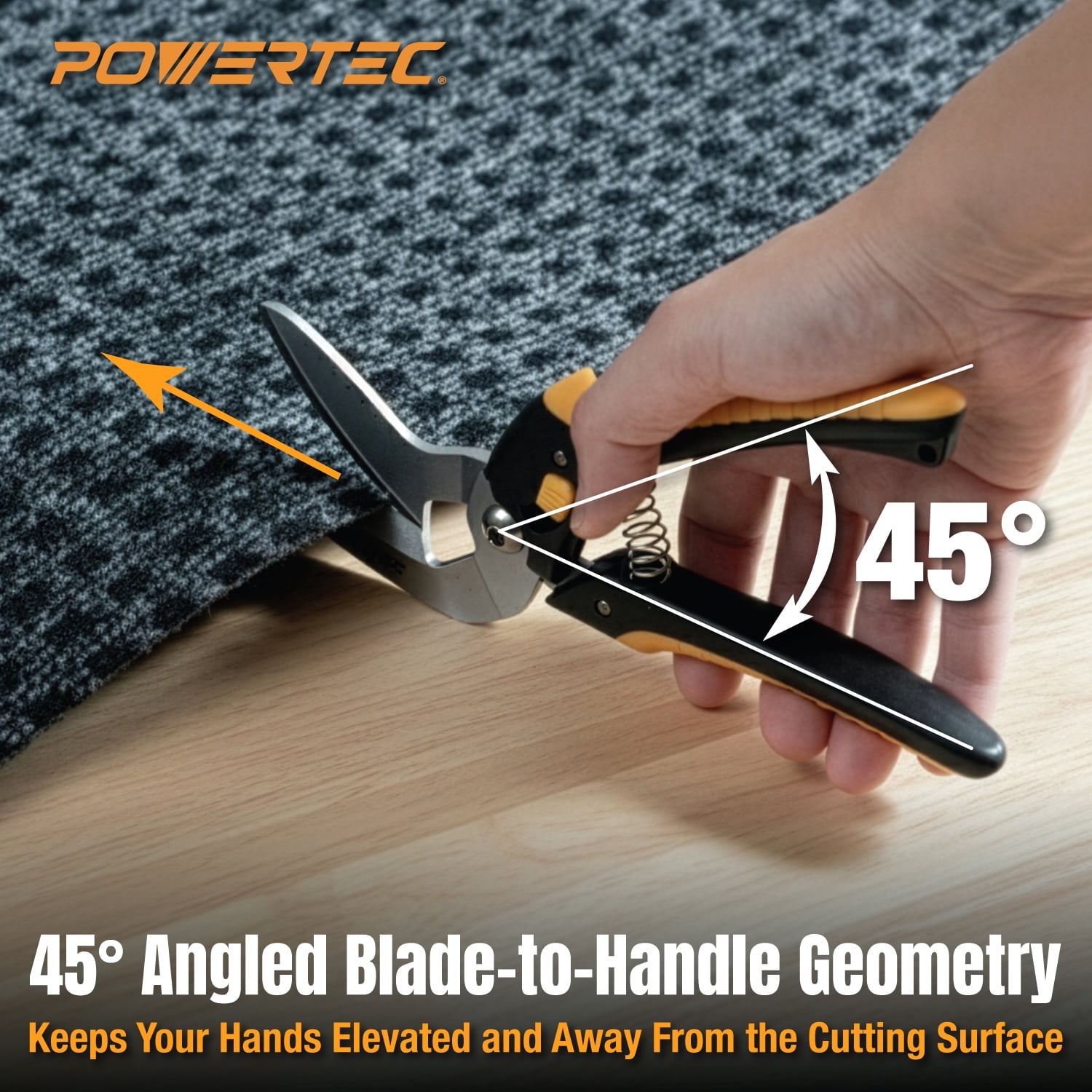 POWERTEC 8-1/2" Heavy Duty Scissors – Curved Serrated Blade Multipurpose Cutter with Wire Cutting Notch (1mm), Serrated Shear Blade for Carpet, Cardboard, Leather, Upholstery, Gardening & DIY (72395N