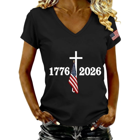 Womens Shirts 250Th Anniversary Print V Neck T Shirt 250Th Anniversary Tshirt Patriotic Tee on Sale