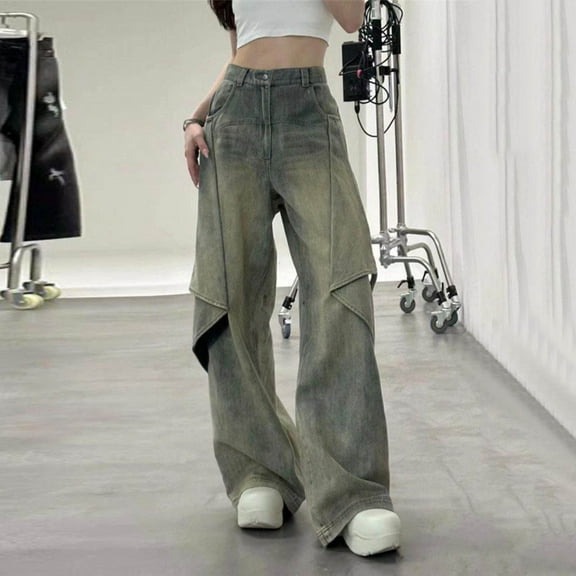 OSFVNOXV Jeans for Women Plus Size Stretch High Waisted Y2K Trendy Cargo Pants with Multi-Pockets