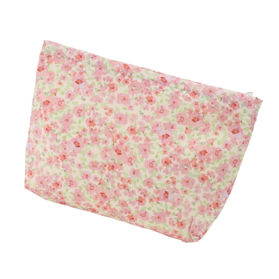 Vocoste 1 Pc Women Portable Floral Clutch Makeup Bag for Travel Vacation Camping Pink Cotton