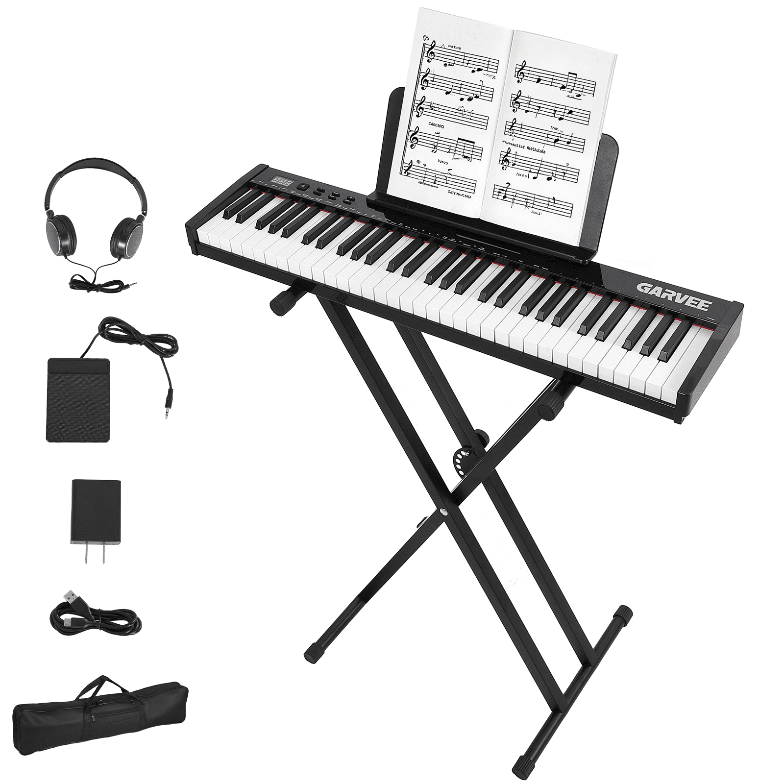 High-Quality 61-Key Digital Piano Keyboard – Portable Semi-Weighted Electric Keyboard for Beginners & Professionals – Includes Music Stand & Power Adapter – Sleek Design – Black Suit