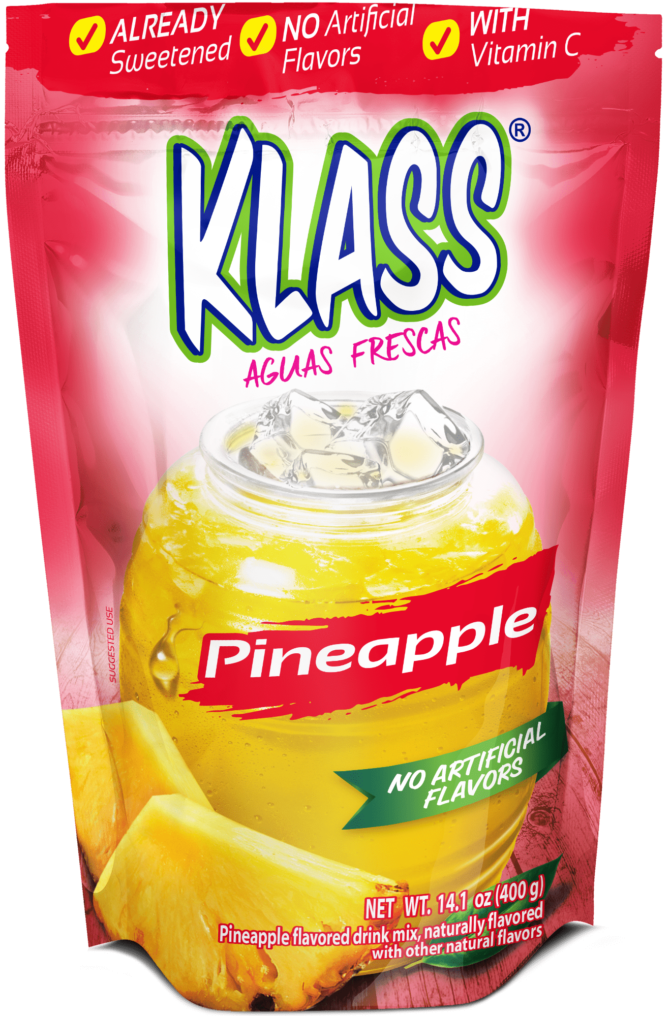 (3 pack) Klass Aguas Frescas Pineapple, with Vitamin C, Multiserve, Powdered Drink Mix, 14.1oz
