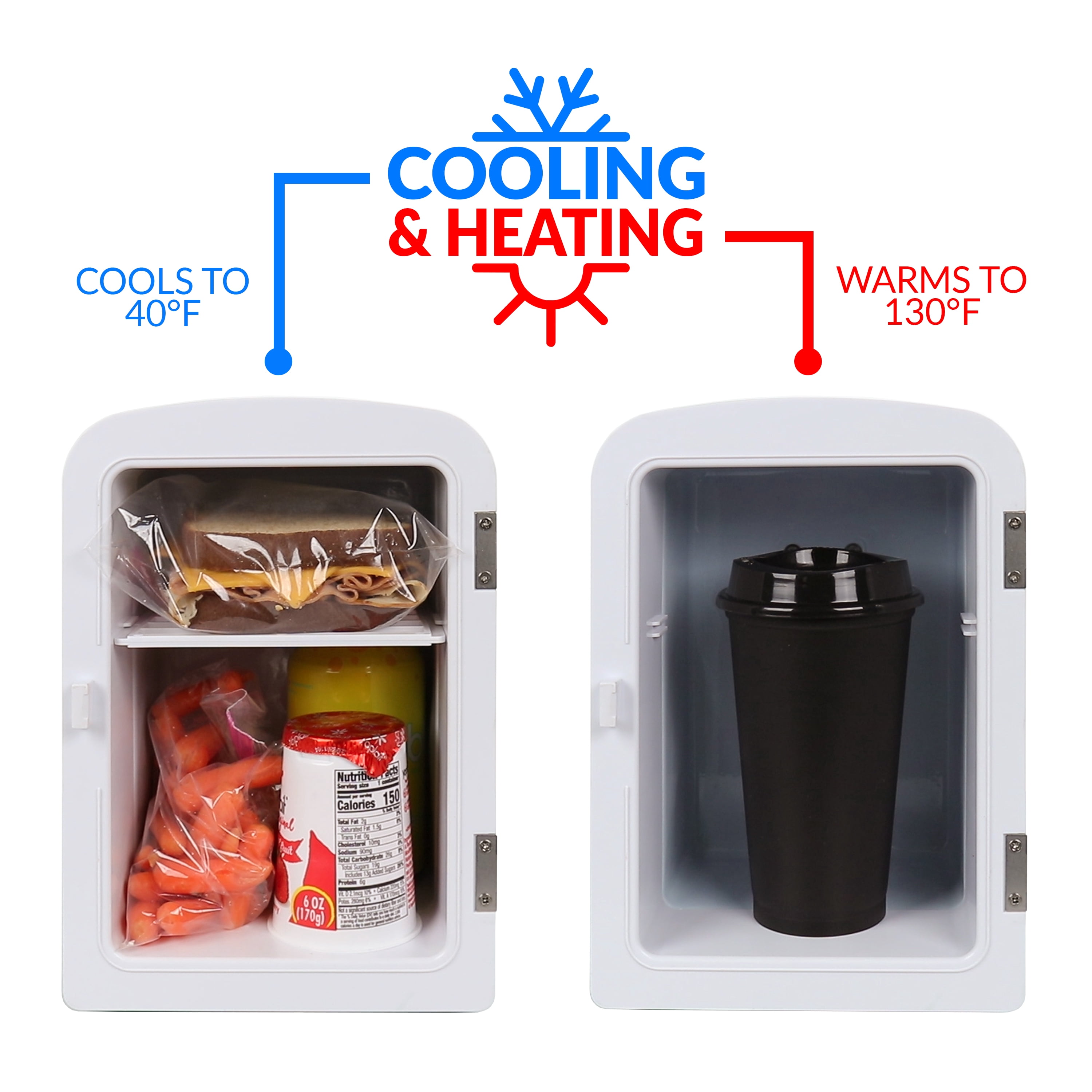 Nostalgia Retro Mini Personal Fridge, 6-Can Cooling and Heating Mini Refrigerator with Dry Erase Board