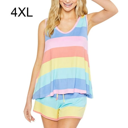 

ELENXS 2pcs Pajama Set Striped Summer Shorts Woman Sleepwear Nightwear
