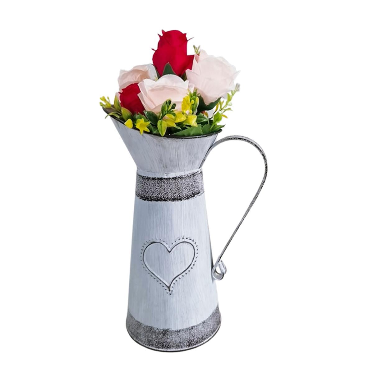 Cream Metal Zinc Jug Vintage Shabby Chic Pitcher Rustic Wedding Flower Vase Lge 