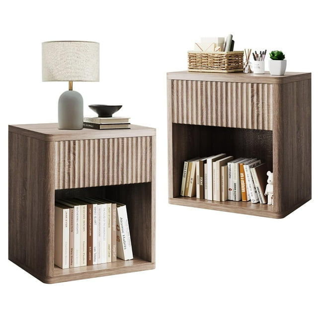 QinaQin Recessed Bedside Table Set (2 Pieces), Modern Farmhouse Style Bedside Table, 22-Inch Large Bedside Table, Side Table with Storage Function, Suitable for Bedroom, Living Room, Sofa, Office