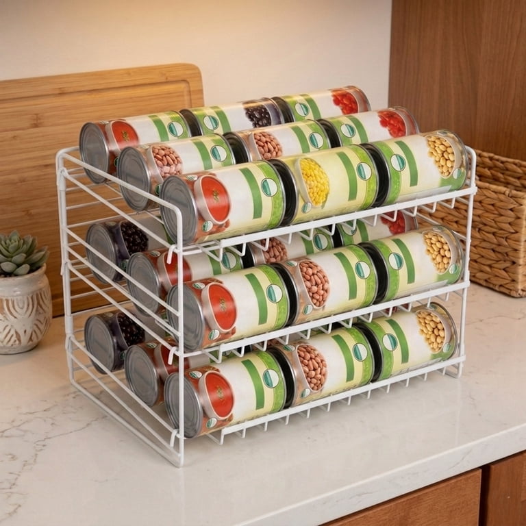 Mainstays Can Dispenser Rack Organizer White 3-Tier Steel Can