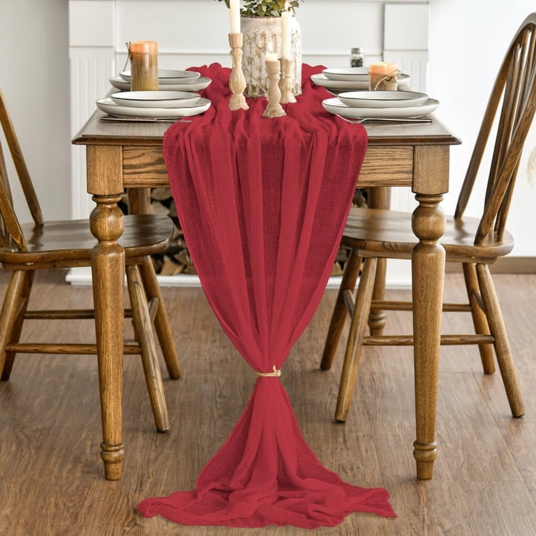 Sm:)e Red Cheesecloth Table Runner, 120 Inch photo 3
