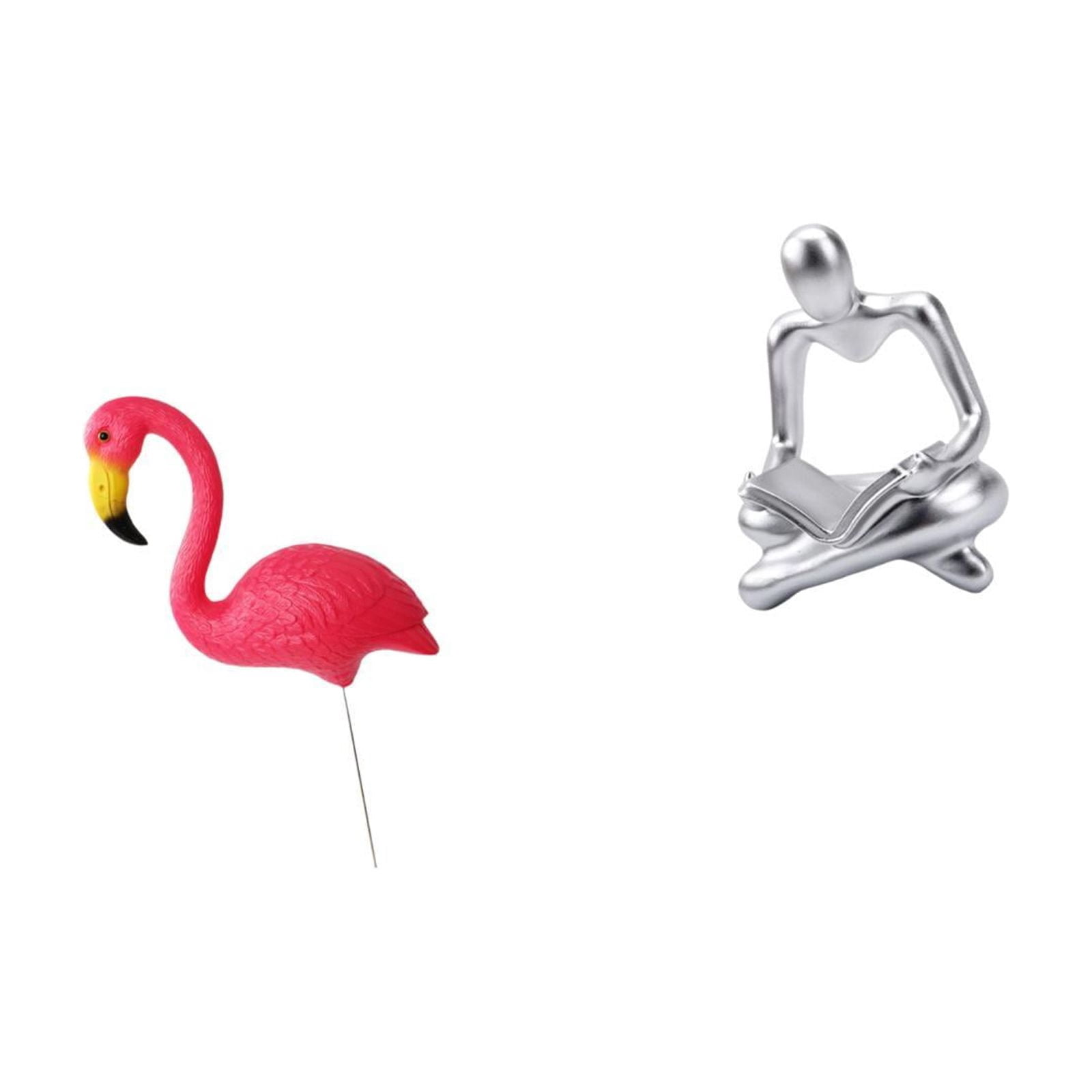 simhoa Flamingo Fairy Garden Stake Sculpture Ornament for Holiday Spring Creative Abstract Thinker Statue Figurine Craft for Living Room Yard Art Decoration