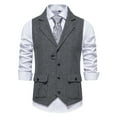 thumbnail image 2 of Fesfesfes Men's Herringbone Tweed Suit Vest Vintage Lapel Vest Slim Fit Single-breasted Vest Men's Coat, 2 of 9