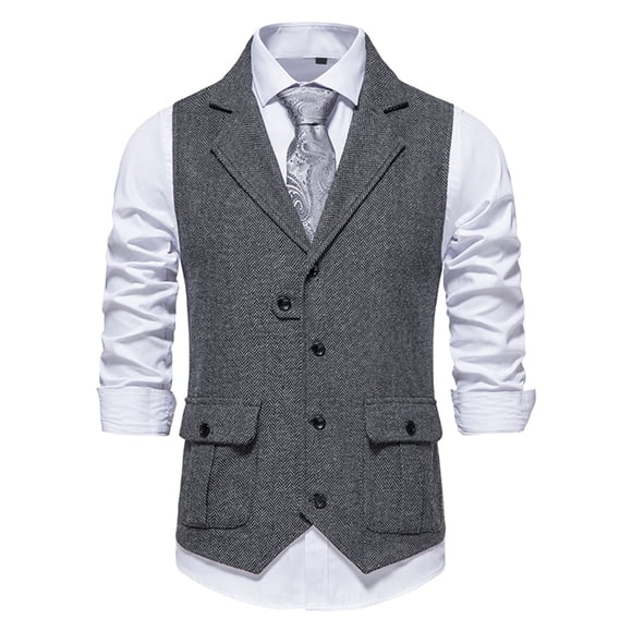Pisexur Mens Vintage Suit Vest Tailored Collar V-Neck Single-Breasted Sleeveless Dress Waistcoat for Wedding Formal Prom