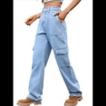 thumbnail image 3 of Pantalones Cargo de Cintura Alta para Mujer, Pantalones Casuales de Pierna con 6 Bolsillos. Azul Denim XL, 3 of 8