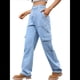thumbnail image 3 of Pantalones Cargo de Cintura Alta para Mujer, Pantalones Casuales de Pierna con 6 Bolsillos. Azul Vaquero S, 3 of 8