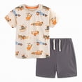 thumbnail image 5 of TOWED22 Toddler Kids Baby Boy Summer Outfits 2pcs Dinosaur Truck Print Round Neck Short Sleeve Tee Shirt Elastic Waist Shorts Clothes(Beige,5-6 Y), 5 of 9