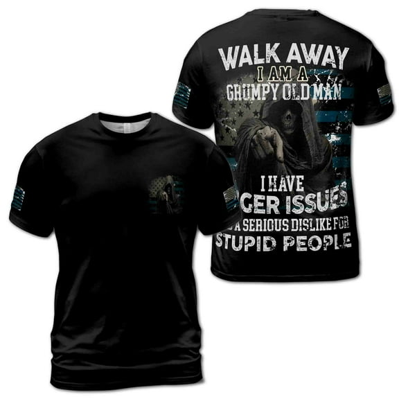 Skull Walk Away I Am A Grumpy Old Man Dark Men's T-shirt S-5XL
