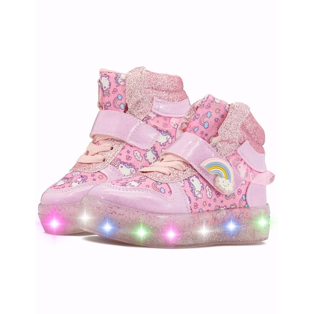 Tenis Luces Pequeños Pasos Unicornio Rosa Velcro 15-21 Rosa
