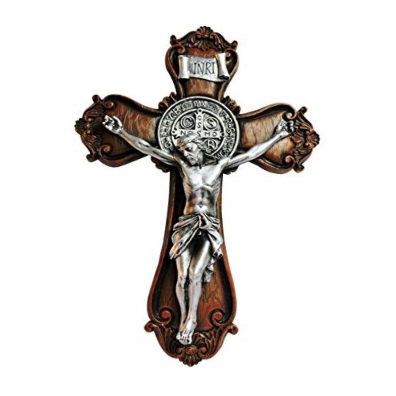 St. Benedict Wood Look Catholic Wall Crucifix