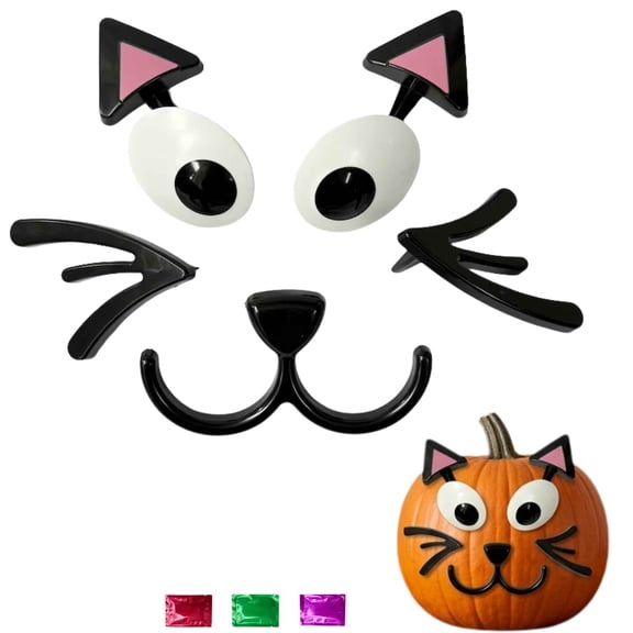 Black Cat Halloween Pumpkin Decorating Kit - 1 Pack DIY Plastic Pumpkin Craft Set, Fun No-Carve Halloween Decorations for Porch Table Party Decor - with Noelle's Delight