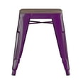 thumbnail image 6 of BizChair 18" Backless Table Height Stool with Wooden Seat, Stackable Purple Metal Indoor Dining Stool, Commercial Grade - Set of 4, 6 of 10