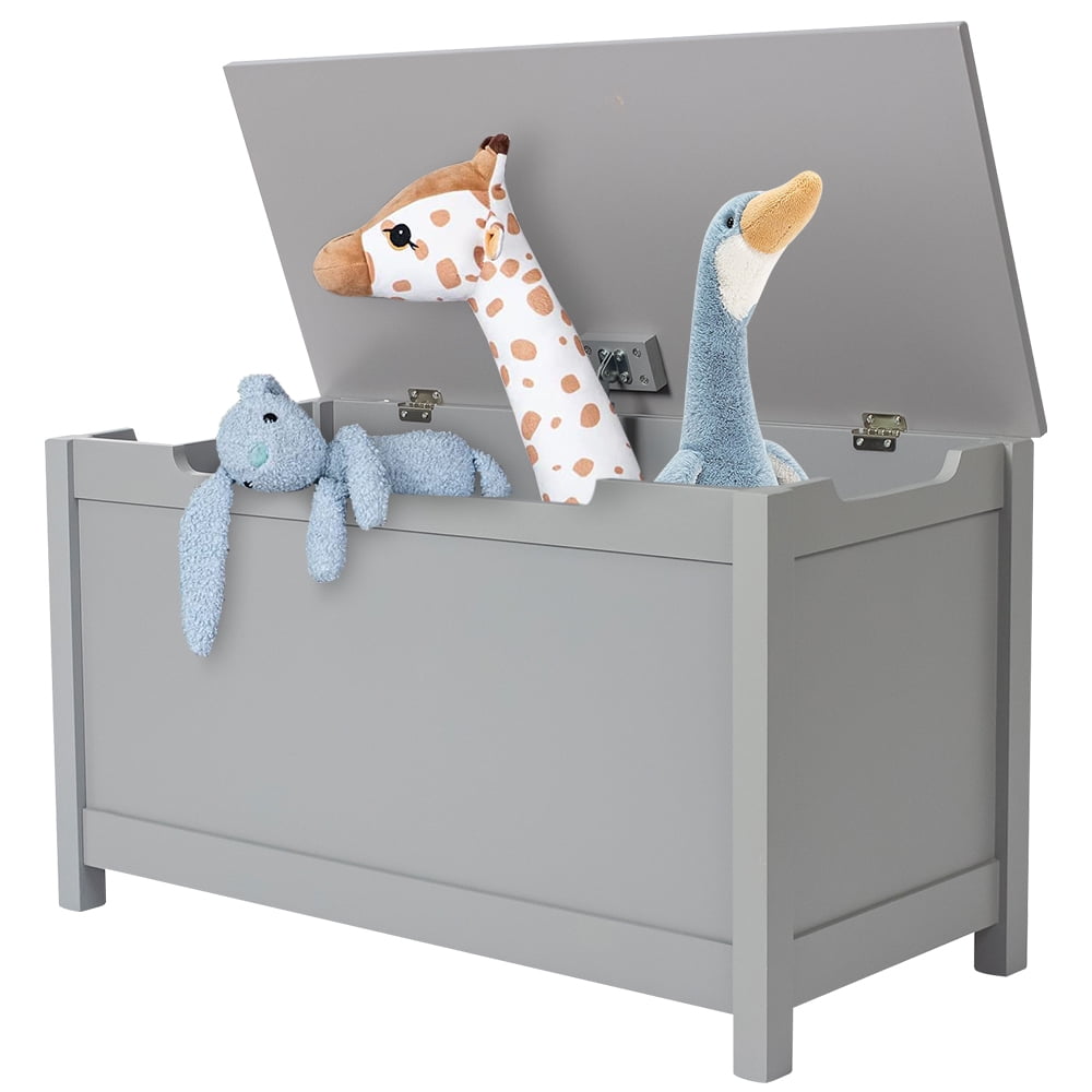 SESSLIFE White Bench Top Toy Box, Toy Storage Box Organizer, Entryway Bench with Lift Top, Toy Storage Chest with 2 Safety Hinges