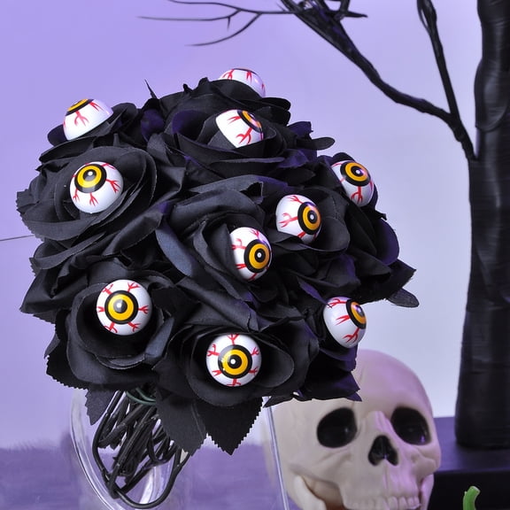 mdesiwst Halloween Flowers with Eyeball, Fake Bouquet Roses, Artificial Flowers with Stems for Halloween Vase Arrangements, Table Decorations