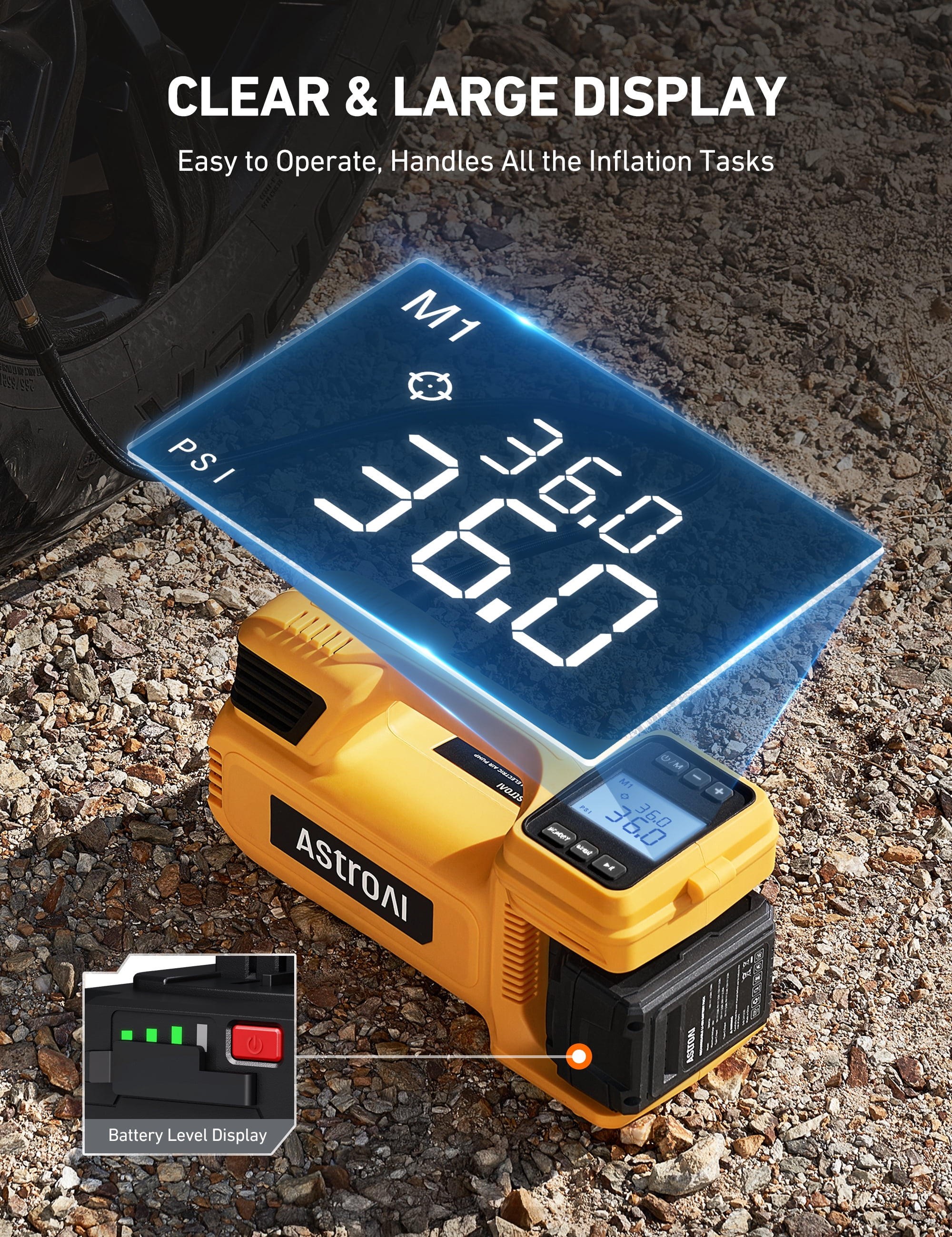 AstroAI Air Compressor Tire Inflator, 150PSI Heavy Duty Air Compressor, 470W 18V Cordless Air Pump for Truck Tires with 4000mAh Battery, Digital Display for Car, RVs, SUV