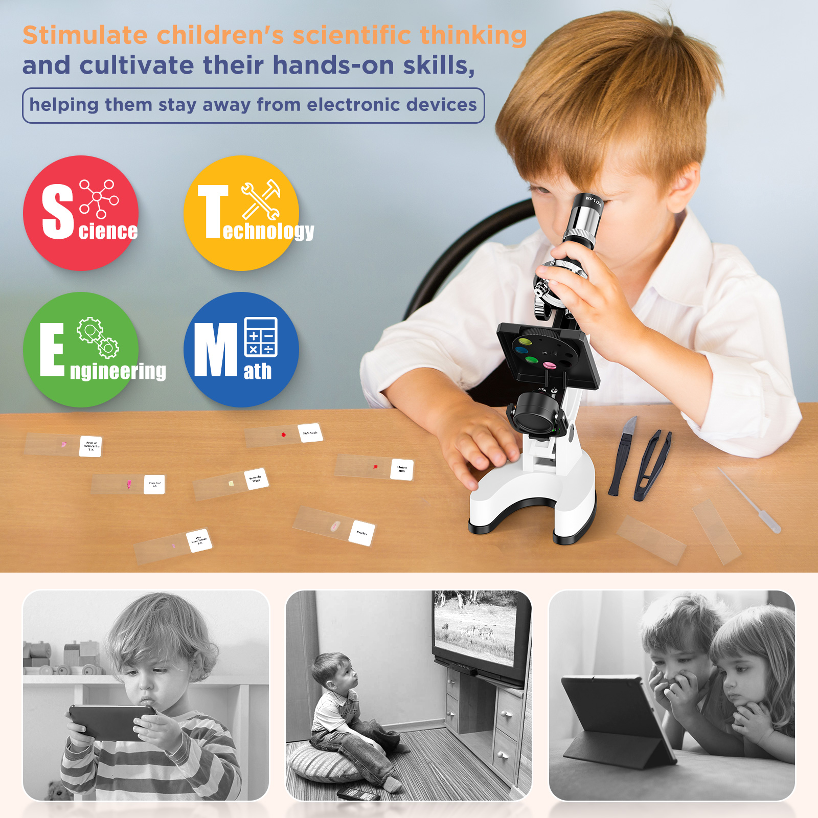 BEBANG Kids Compound Microscope 100X-1200X with LED Light photo 3