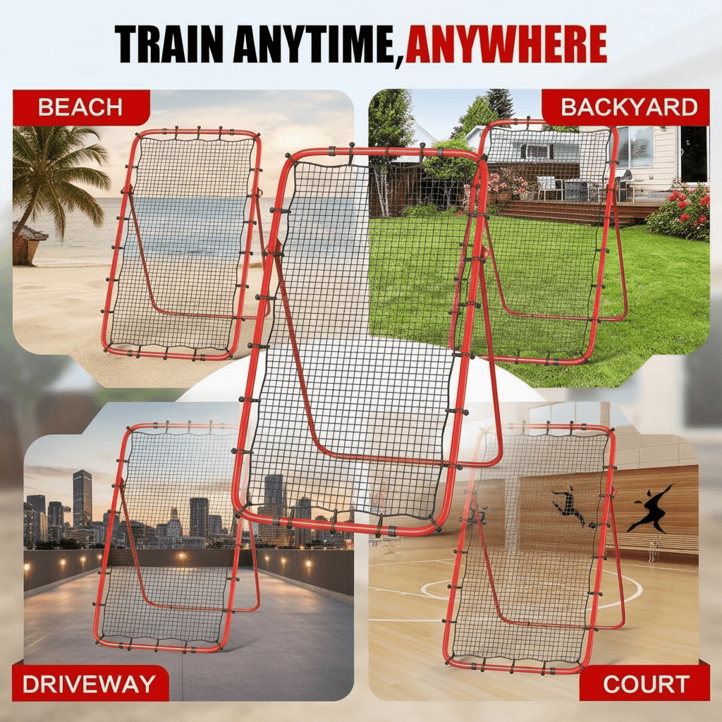 Volleyball Rebounder Net, 7 x 4 ft Adjustable Bounce Back Trainer with 5 Angles, 2 Target Straps and Carry Bag