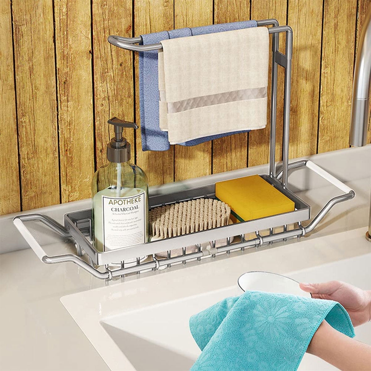 Kitchen Expandable Kitchen Sink Rack Dish Cloth Hanger Adjustable Sink Caddy for Ki 9FR 