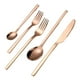 thumbnail image 2 of Juego de 5 cubiertos de acero inoxidable brilnte pulido con espejo, cuchillo portátil, , tenedor, servicio de cubiertos para 1 para el hogar Macarena tenedor cuchara de cena, 2 of 8