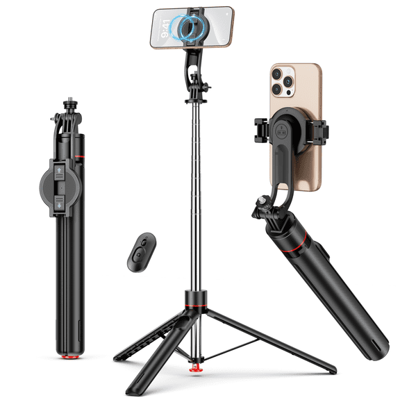 QIRITA 70" Magnetic Selfie Stick Tripod, Auto-Open Phone Tripod Stand with Bluetooth Remote, 360° Rotation, Portable Tripod for iPhone/Android, Camera, Photo, Vlogging, Travel