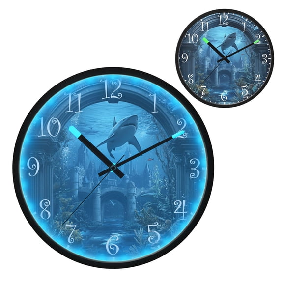 Voice Activated Clock with Glow Light 12 Inch Large Silent Wall Clock Battery Operated for Home Decor Undersea Fantasy World