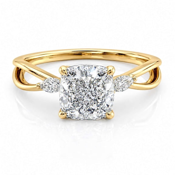 vylahjewellery Elegant Cushion Cut Wedding Solitaire Diamond Ring 10K Vermeil Yellow Gold Twisted Band Promise Engagement Anniversary Jewelry Rings