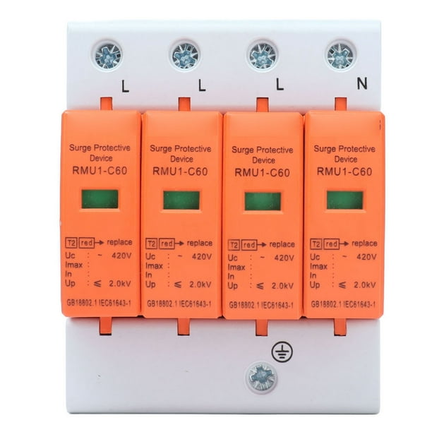 Protector De Pararrayos Doméstico, Cableado Simple RMU1-C60 Retardante De Llama 4P Dispositivo De Protección Contra Sobretensiones Ventana Visible Carcasa De PC Desmontable AC ANGGREK Imáx: 20 kA