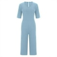 thumbnail image 6 of AJTQTH Women Summer Jumpsuit Stylish Solid V-Neck Short Sleeve High-Waisted One-Piece Playsuit Wide-Leg Flared Loose Romper Button Overalls Sky Blue XL, 6 of 6