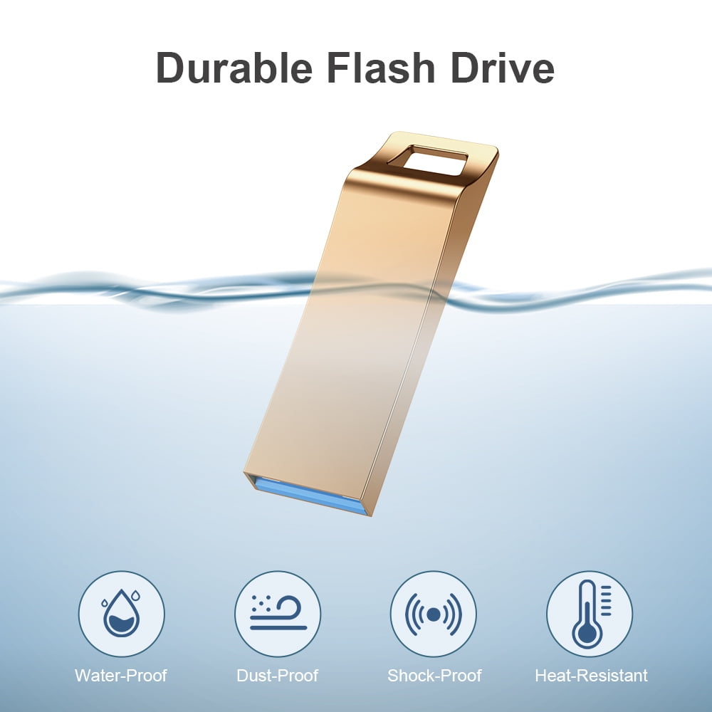KEXIN 2 Pack 32GB USB Flash Drive, Memory Stick Waterproof with Keychain Hole, Mini Slim USB Drive for PC / Laptop / Car / Audio Projector, Golden + Silver