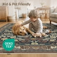 thumbnail image 4 of ODIKA 3'x5' Navy Blue Ornate Floral Washable Throw Rug Intricate Botanical Motifs With Classic Symmetrical Design Stain Resistant, Low Profile, Non-Slip for Entryway, Kitchen, Mudroom, 4 of 7