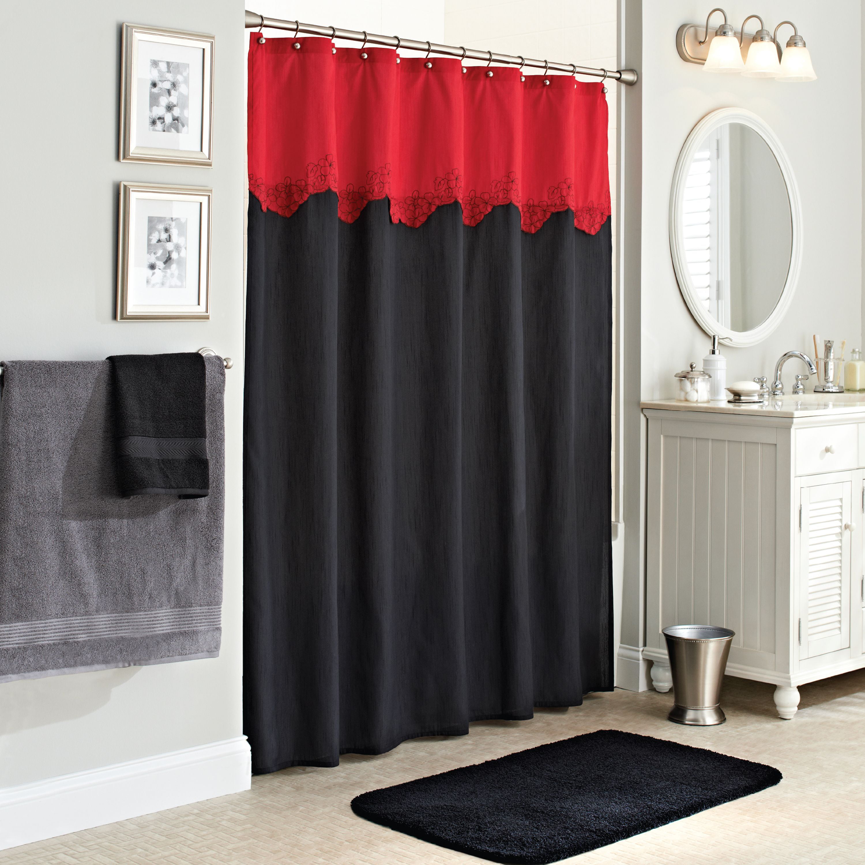 Better Homes & Gardens Gardenia Fabric Black/Red Shower Curtain, 1 