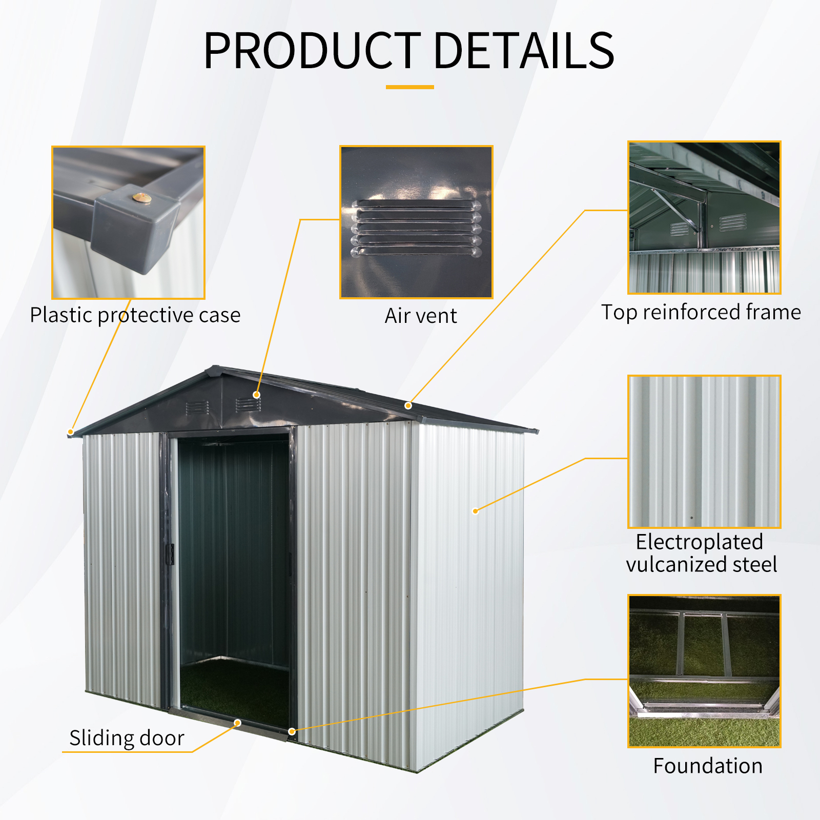 Alvantor 8 x 4 FT Outdoor Storage Shed Metal Garden Shed with Sliding Door and foundation for Backyard, Garden, Coffee