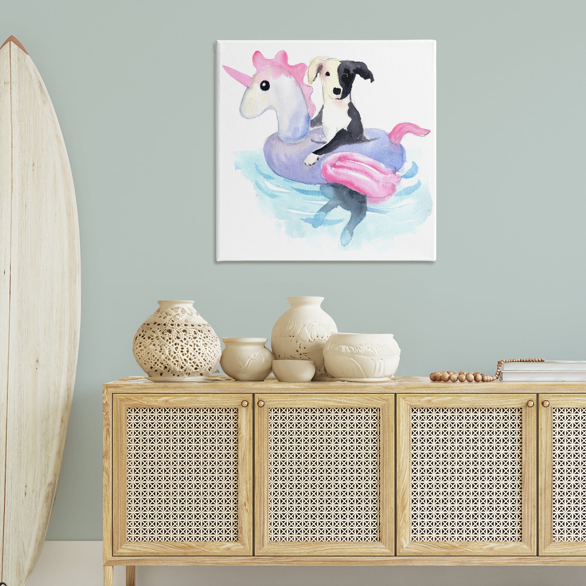 Stupell Industries Sandy Dog Pool Float Animals Painting Wrapped Canvas Art Print Wall Art, 36 x 36