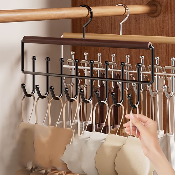 Organizador de Perchas para Ropa de Madera Maciza | Rack de Almacenamiento con Ocho Ganchos para Chalecos, Ropa Interior, Tirantes | Perchero Ahorra Espacio y Multiusos para Armario | Acero