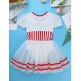 thumbnail image 4 of TTAO Robe Justaucorps de Danse pour Filles Enfants Mignonne en Dentelle à Manches Bouffantes à Imprimé Rayé Robe Tutu Costume de Performance Rouge 10, 4 of 7