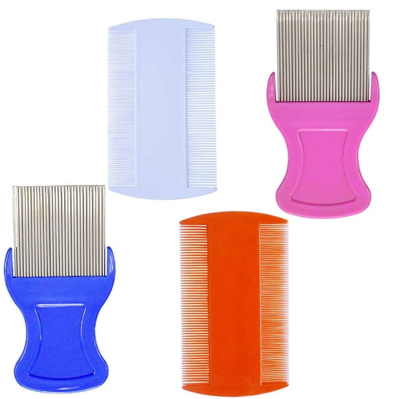 4 Pieces Pet Hair Nit Lice Combs Set,Stainless Steel Metal Nit Comb Dandruff Flakes Removal Double Sided Teeth Comb