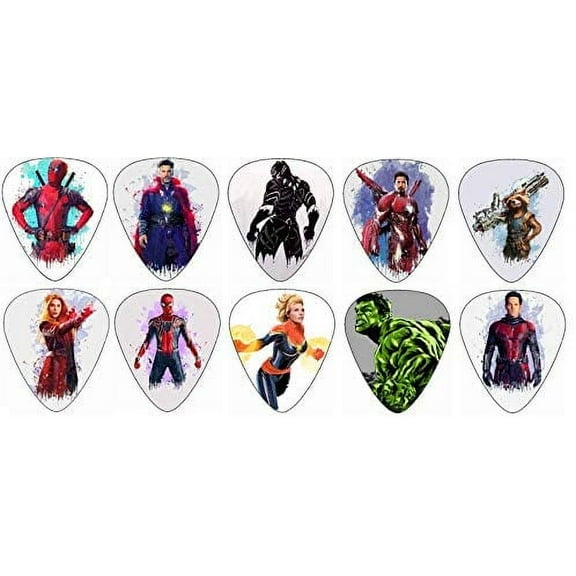 Avengers Guitar Picks Featuring Captain Marvel and other Marvel Characters(10 Medium Gauge Picks in a Pack)