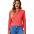 thumbnail image 4 of Women's Polo Shirts Long Sleeve Button Down Collared T Shirt Golf Shirt Business Casual Tee Uniform Tops Watermelon Red S, 4 of 4